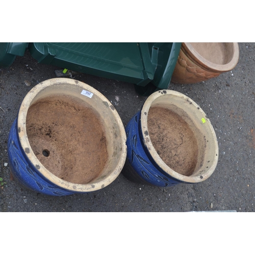 252 - 2 blue glazed plant pots. H32cm D38cm