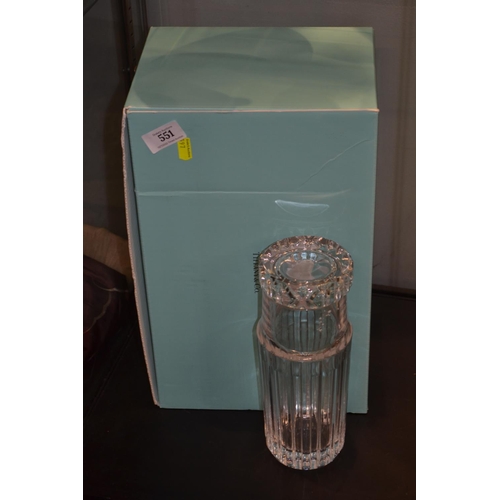 551 - Tiffany & Co. glass carafe with tumbler, engraved 'Oriana Grand Voyage 2006' in original box and... 