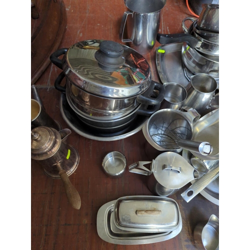 272 - Large quantity of stainless steel kitchen ware etc.