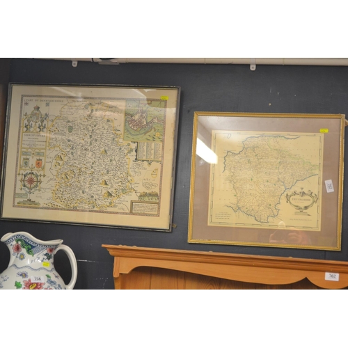 757 - Two framed vintage maps of Devonshire and Shropshyre