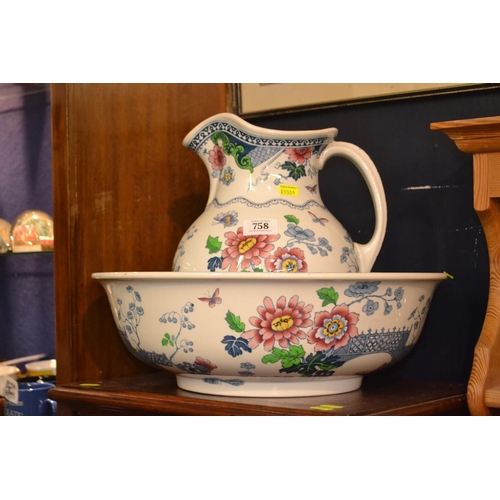 758 - Large Losal Ware wash jug and bowl H32cm