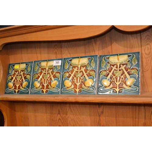 763 - 4 x Art Nouveau Tiles 15x15