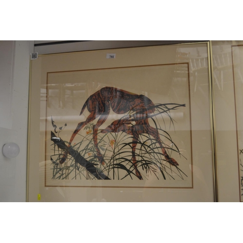 786 - Raymond Hillary Andrews (South African 1948- ) signed artists proof, Deer in Tall Grass, mounted and... 