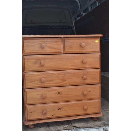 934 - 2 over 4 pine chest of drawers. 85cm x 44cm x 93cm