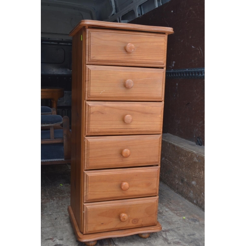 935 - Pine chest of 6 drawers. height 110cm W46cm x D37cm