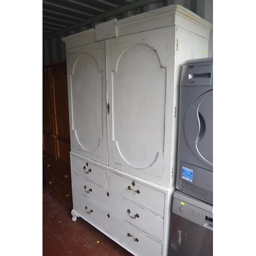 101 - Chalk painted linen press, missing upper shelves, with 2 doors over 2 over 2 drawer configuration. I... 