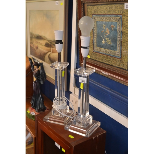 261 - Pair of Acrylic column table lamps 40cm cm high