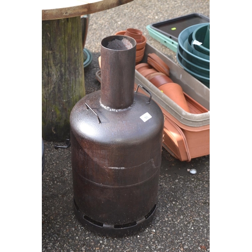 93 - Converted gas bottle garden burner. H66cm