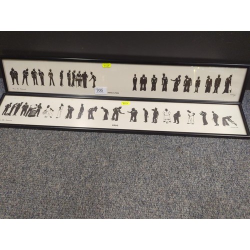 705 - Pair of naval silhouette style prints titled 