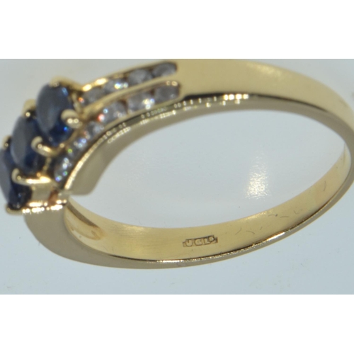 9 - 18ct gold, sapphire & diamond ring, size N, 3.52 grams