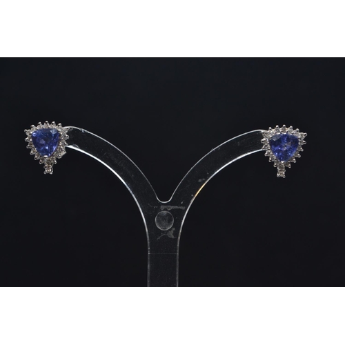 17 - Pair of platinum, tanzanite & diamond cluster ear studs, with 14ct white gold butterflies, lengt... 