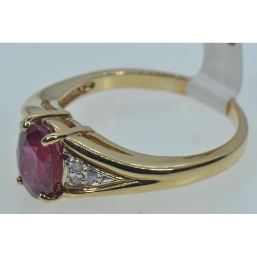 21 - 9ct gold, ruby & diamond ring, size Q, 4 grams