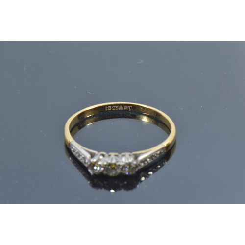 25 - 18ct gold, platinum & diamond trilogy ring, size Q1/2, 2.03 grams