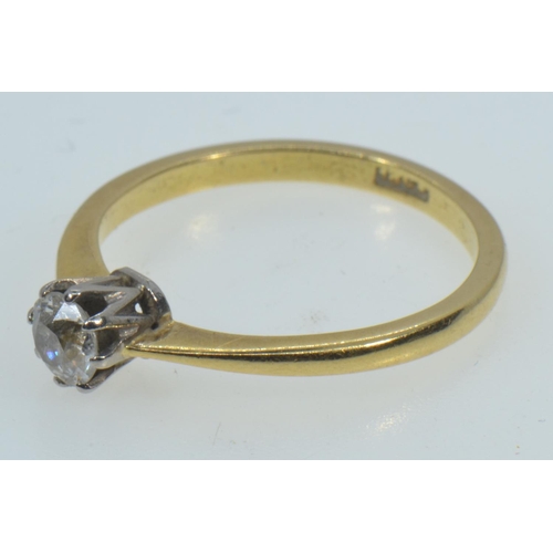 26 - 18ct gold & solitaire diamond ring, size O, 2.74 grams