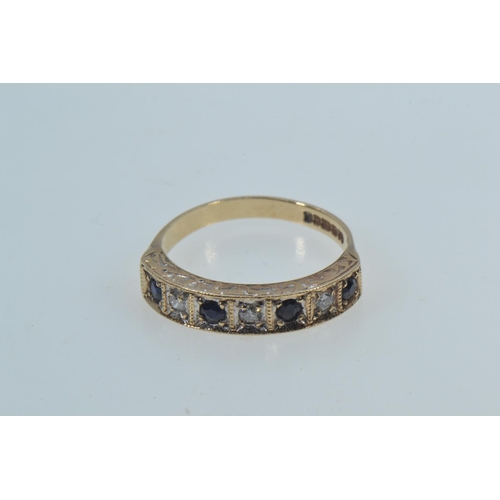 29 - 9ct gold, diamond & sapphire ring, size P1/2, 3.45 grams