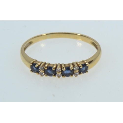 31 - Yellow metal, sapphire & diamond half hoop ring, hallmarks rubbed but tests positive for 18ct go... 