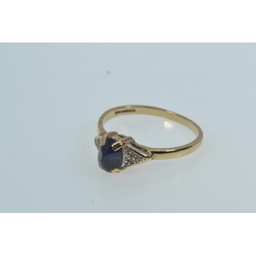 34 - 9ct gold, sapphire & diamond ring, size P, 2.06 grams