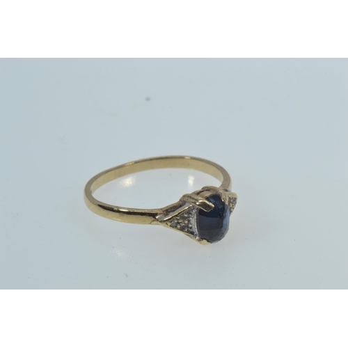 34 - 9ct gold, sapphire & diamond ring, size P, 2.06 grams