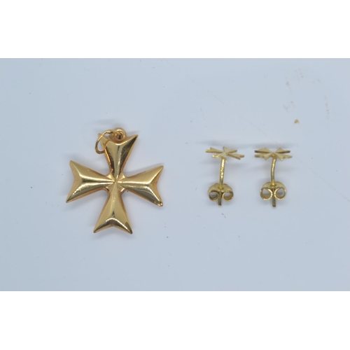 42 - 14ct gold & white stone Maltese cross pendant, together with a pair of 14ct gold Maltese cross e... 