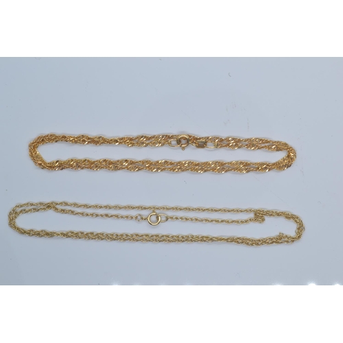 43 - Two 9ct gold neck chains, circumferences 400mm & 460mm respectively, gross weight 4.28 grams