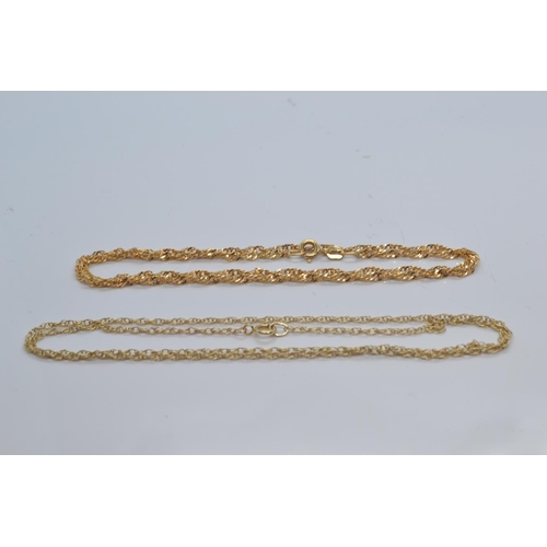 43 - Two 9ct gold neck chains, circumferences 400mm & 460mm respectively, gross weight 4.28 grams