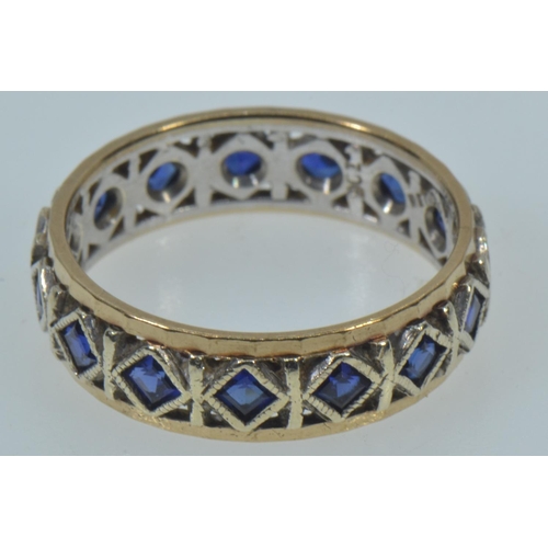 52 - 9ct gold & sapphire eternity ring, size N, 3.2 grams