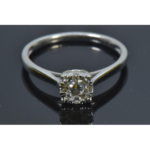 54 - 9ct white gold & diamond cluster ring, stated to weight 0.25 carat, size M1/2, 1.72 grams