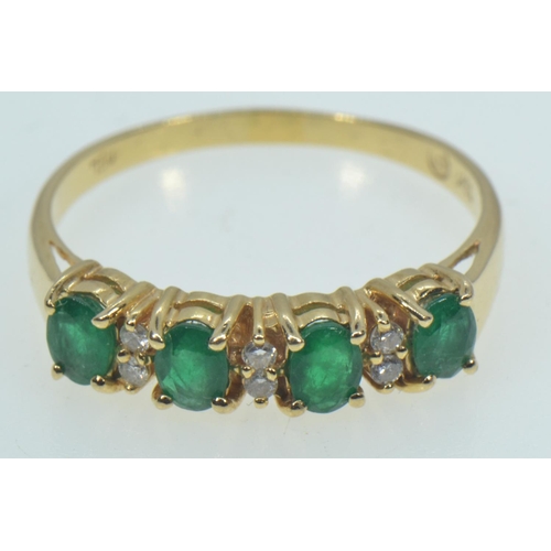 61 - 18ct gold, emerald & diamond half hoop ring, size Q, 2.9 grams