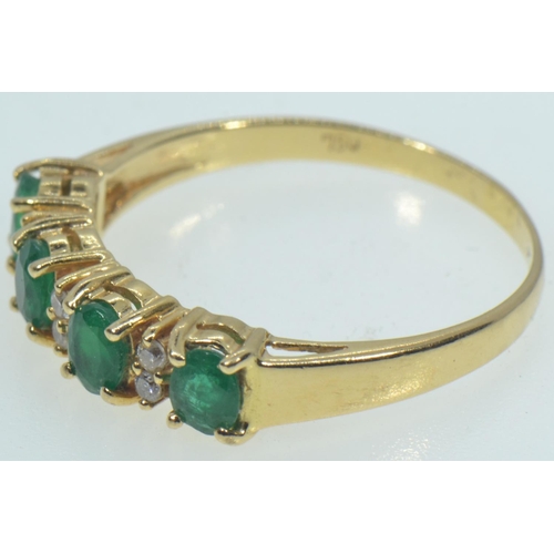 61 - 18ct gold, emerald & diamond half hoop ring, size Q, 2.9 grams