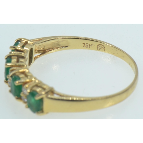 61 - 18ct gold, emerald & diamond half hoop ring, size Q, 2.9 grams