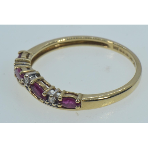 62 - 9ct gold, ruby & diamond wishbone ring, size P, 1.55 grams