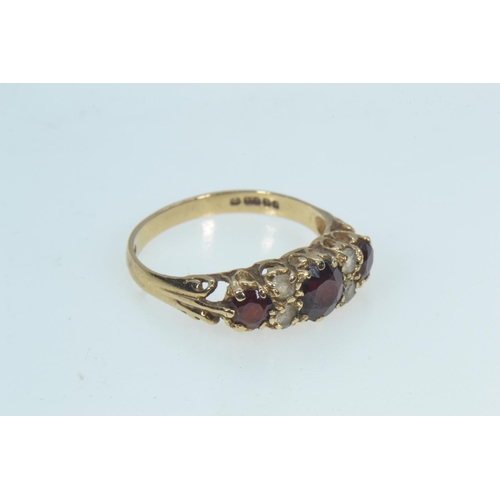 73 - 9ct gold, garnet & white stone ring, size O, 2.11 grams