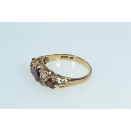 73 - 9ct gold, garnet & white stone ring, size O, 2.11 grams