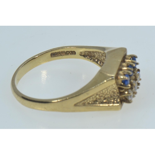 75 - 9ct gold, white & blue stone ring, size O, 3.3 grams