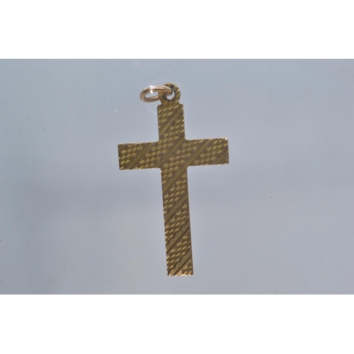 88 - 9ct gold textured cross pendant and a yellow metal & seed pearl brooch, marks worn, yellow metal... 