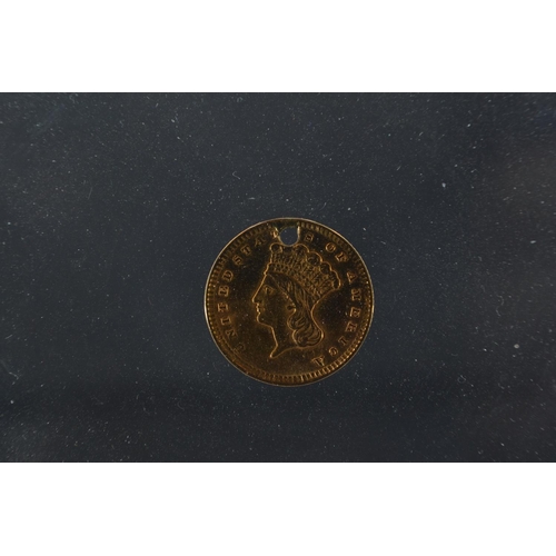 105 - USA 1856 1 dollar gold coin, holed, 1.65 grams