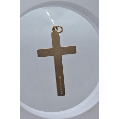 113 - 9ct gold cross pendant, length including bale 53mm, 5.83 grams