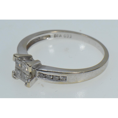 122 - 18ct white gold & diamond square cluster ring, tdw. 0.33 carat, size L1/2, 2.61 grams