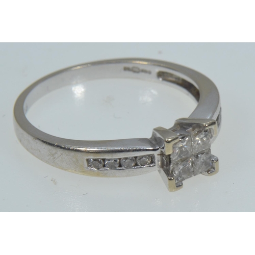 122 - 18ct white gold & diamond square cluster ring, tdw. 0.33 carat, size L1/2, 2.61 grams