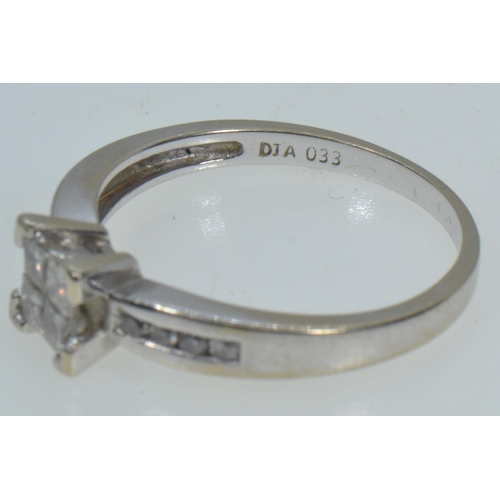 122 - 18ct white gold & diamond square cluster ring, tdw. 0.33 carat, size L1/2, 2.61 grams