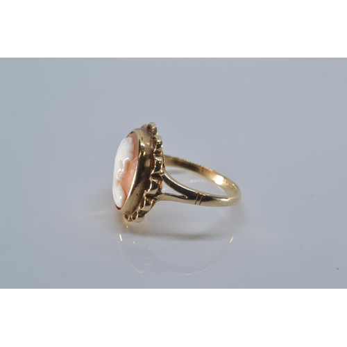 130 - 9ct gold cameo ring, size N, gross weight 2.8 grams