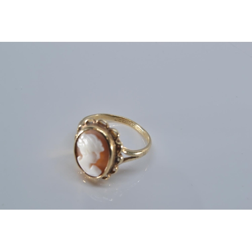 130 - 9ct gold cameo ring, size N, gross weight 2.8 grams