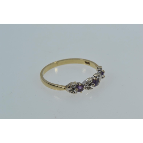 132 - 9ct gold, diamond chip & amethyst ring, size R, 1.72 grams