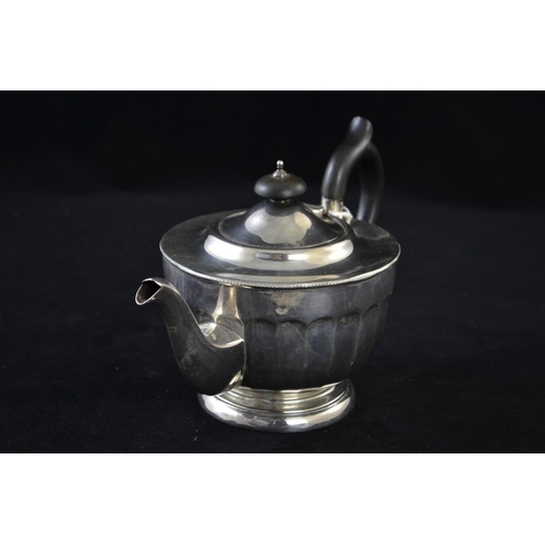 187 - Silver three piece tea service, maker Viner's Ltd, Sheffield 1931, comprising teapot with ebonised h... 