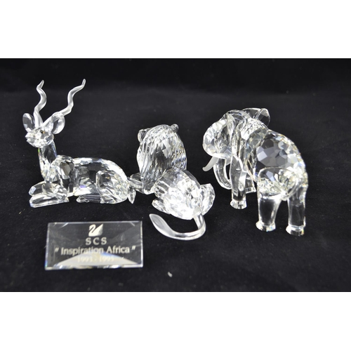 244 - Three Swarovski 'Inspiration Africa' annual edition figures, including 1993 elephant, 1994 kudu &... 