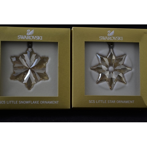 257 - Two Swarovski SCS Little Star Ornaments 2013 & a SCS Little Snowflake Ornament 2014, 9400000427 ... 