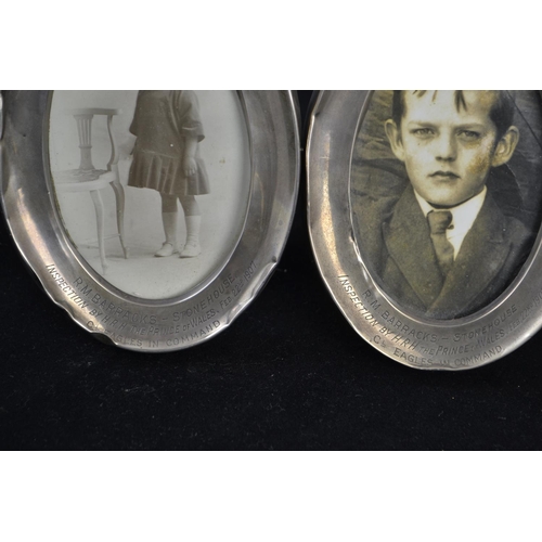 203 - Pair of oval silver photo frames, maker CSFS, Birmingham 1901 & Chester 1906, each frame engrave... 