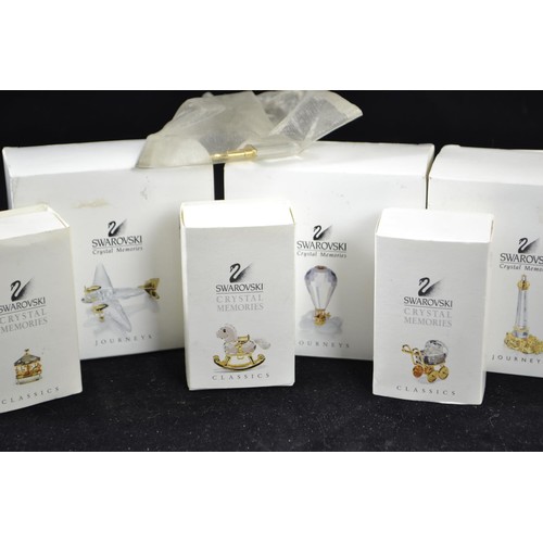 268 - Six Swarovski Crystal Memories ornaments, including hot air balloon, aeroplane, lighthouse, pram, ro... 