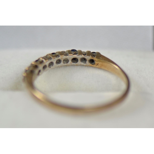 119 - 9ct gold, white stone & sapphire half hoop ring, size P1/2, 1.66 grams