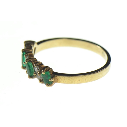 126 - 9ct gold, emerald & diamond half hoop ring, size N, 196 grams